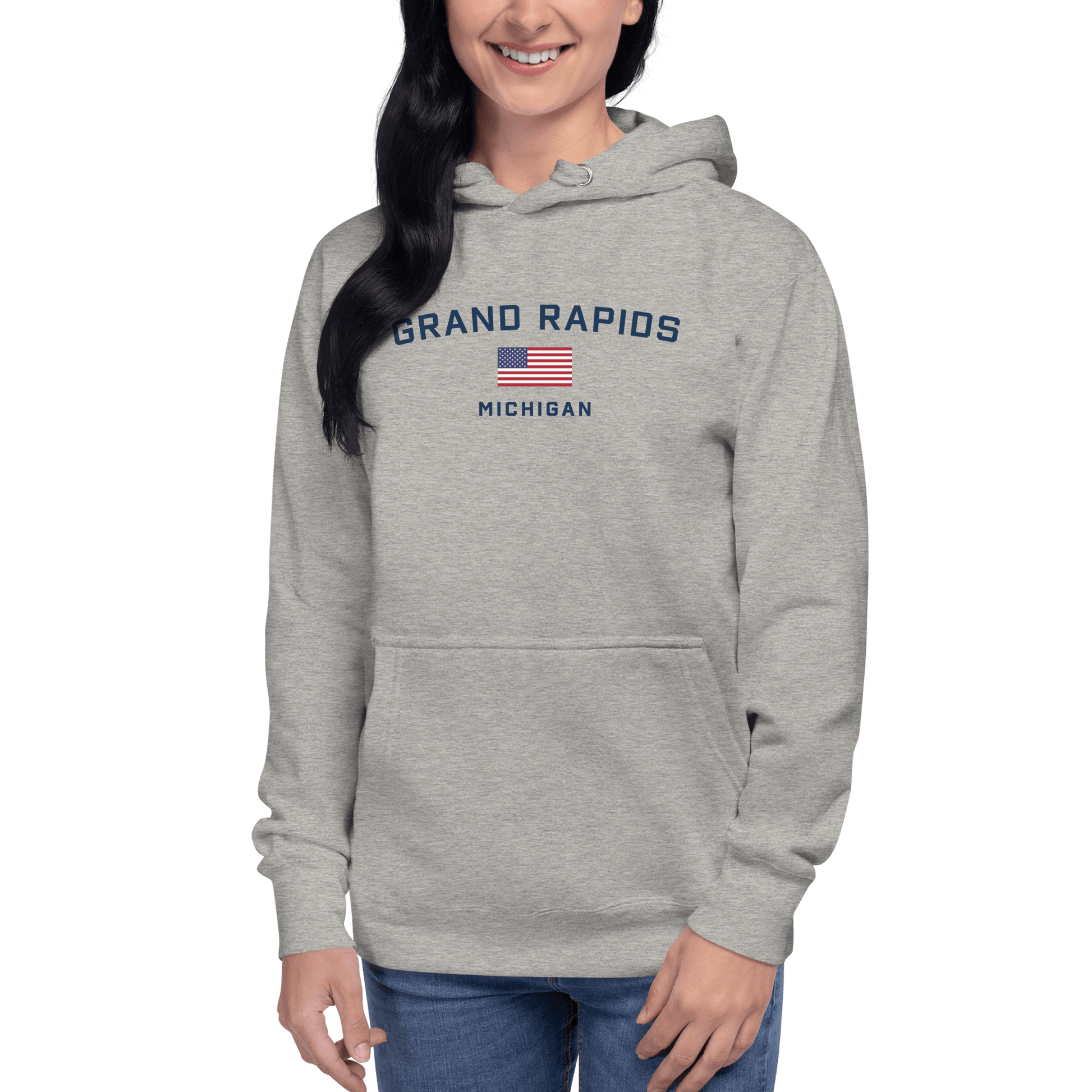 'Grand Rapids Michigan' Hoodie (w/ USA Flag) | Unisex Premium - Circumspice Michigan