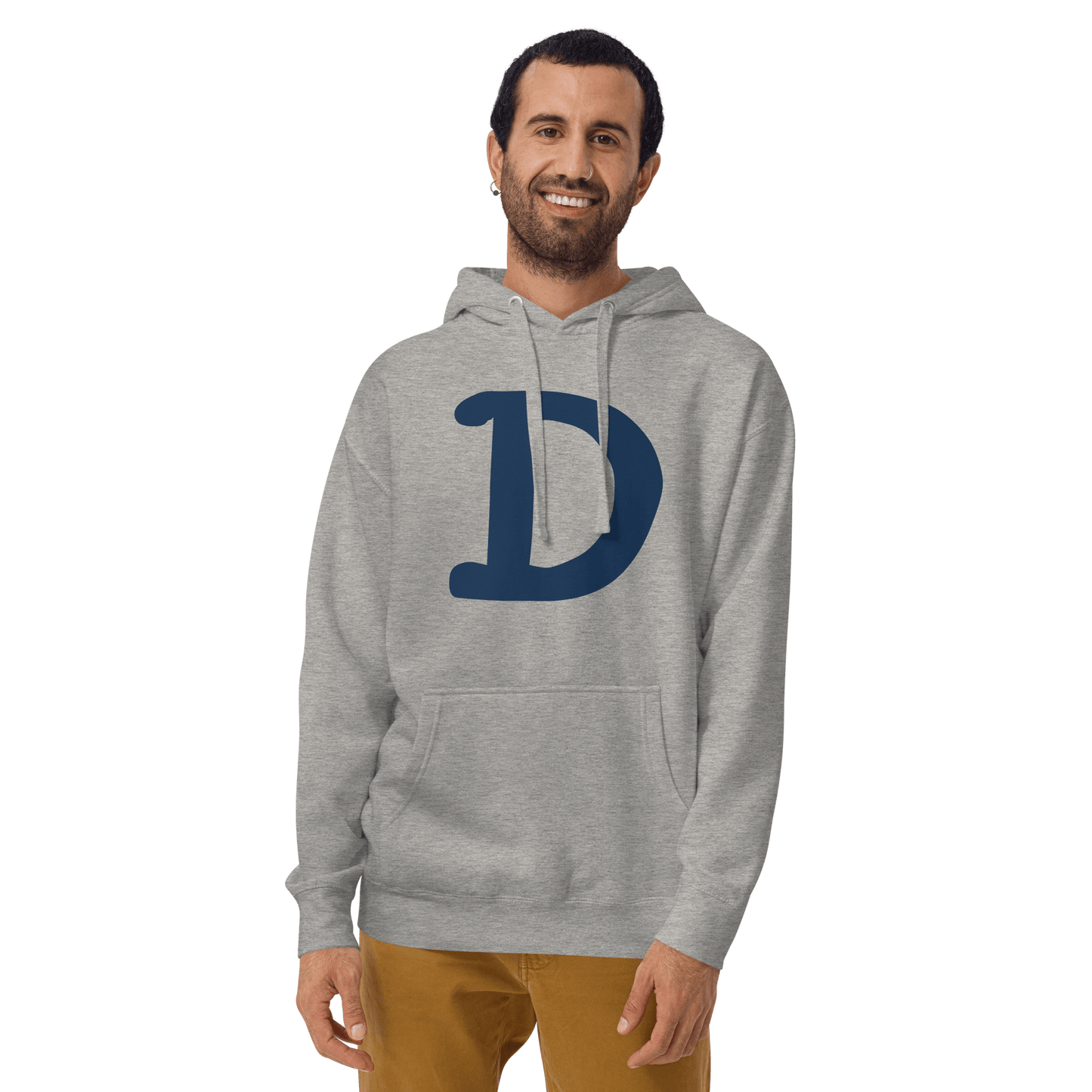 Detroit 'Old French D' Hoodie (White/Navy Full Body Outline) | Unisex Premium - Circumspice Michigan