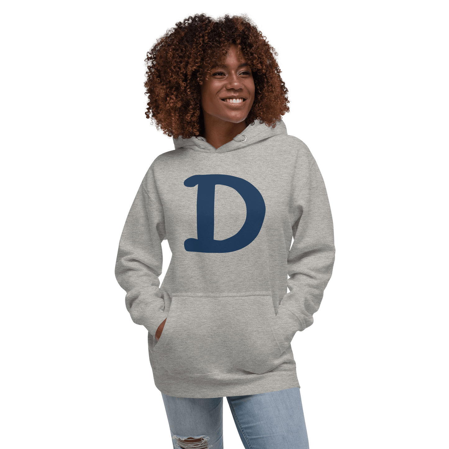 Detroit 'Old French D' Hoodie (White/Navy Full Body Outline) | Unisex Premium - Circumspice Michigan