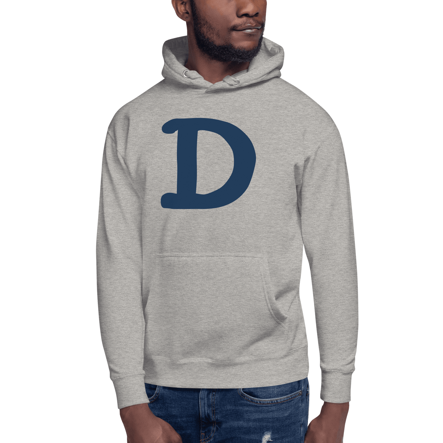 Detroit 'Old French D' Hoodie (White/Navy Full Body Outline) | Unisex Premium - Circumspice Michigan