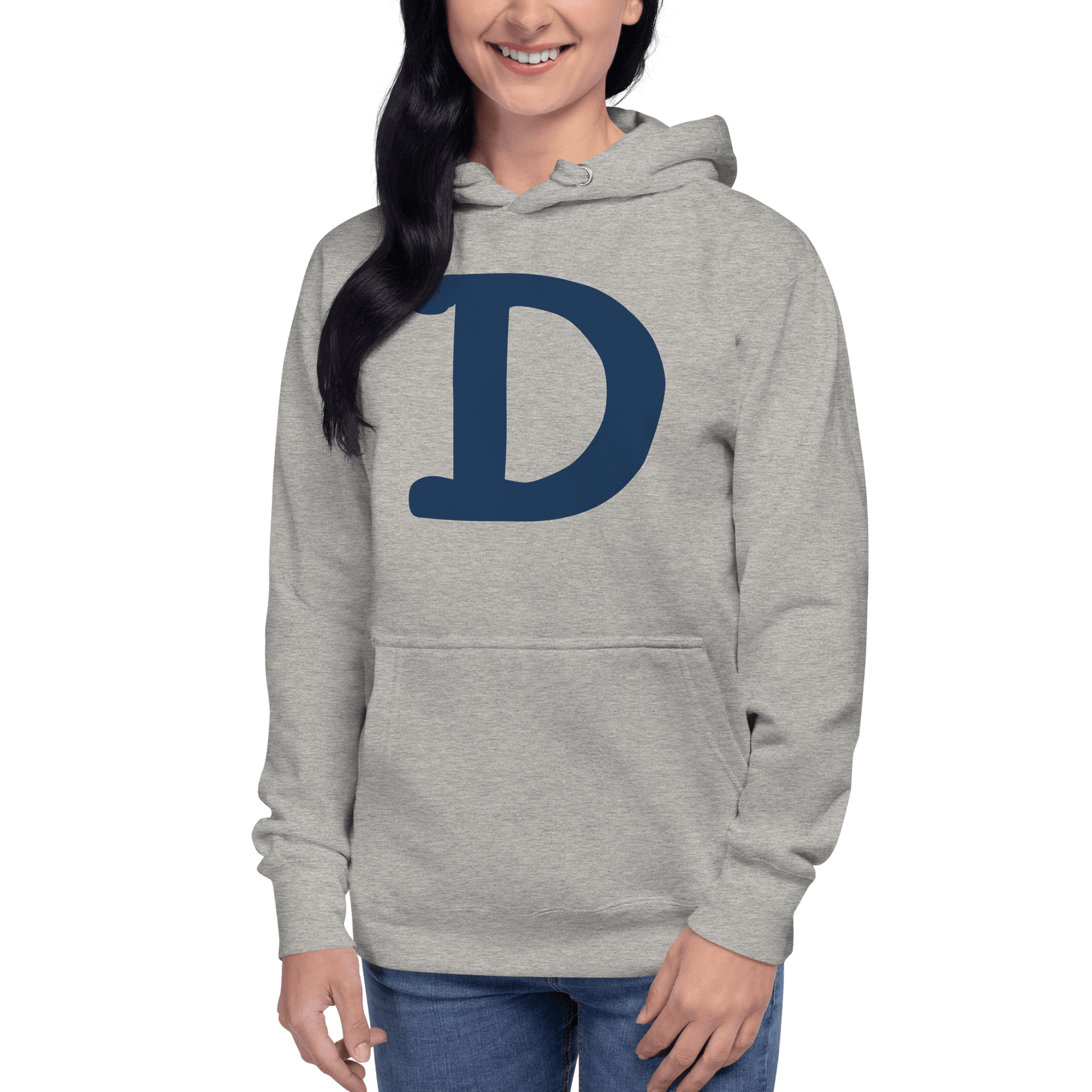 Detroit 'Old French D' Hoodie (White/Navy Full Body Outline) | Unisex Premium - Circumspice Michigan