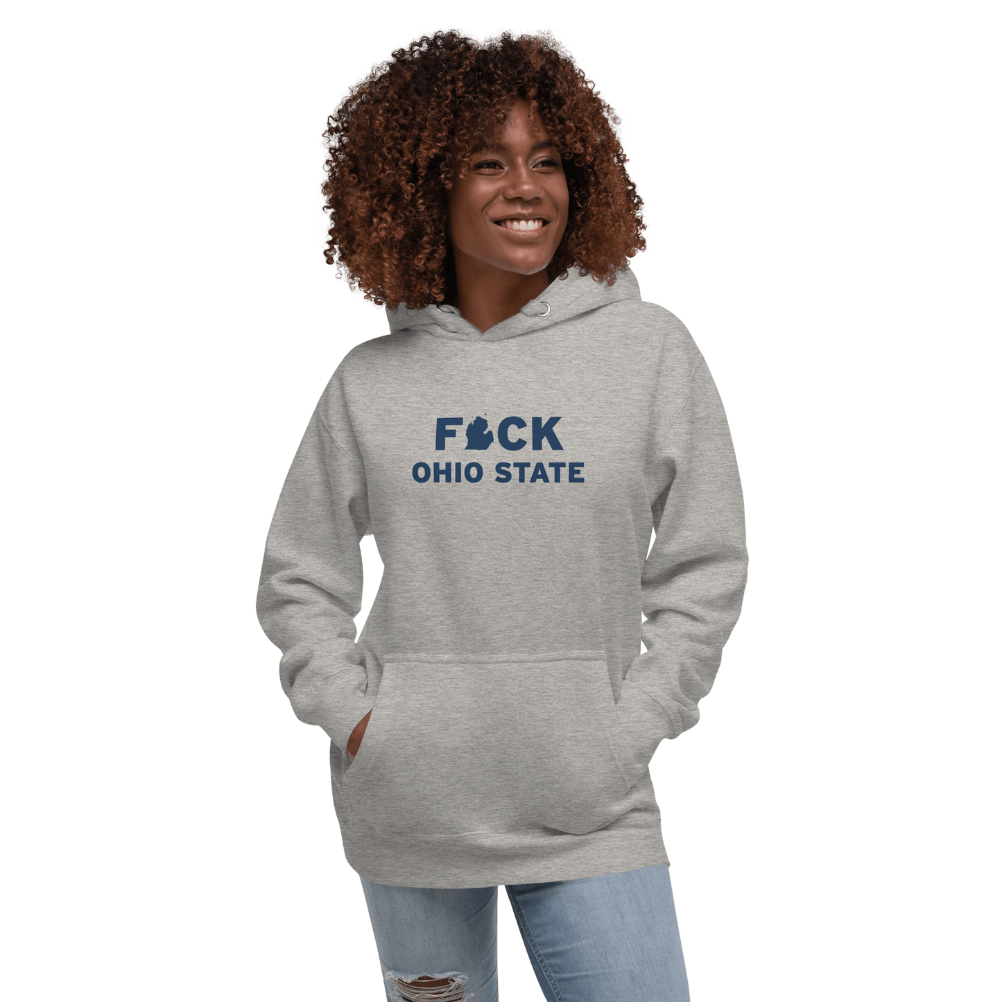 'F*ck Ohio State' Hoodie (White/Navy Type w/ Lower Peninsula Outline ) | Unisex Premium - Circumspice Michigan