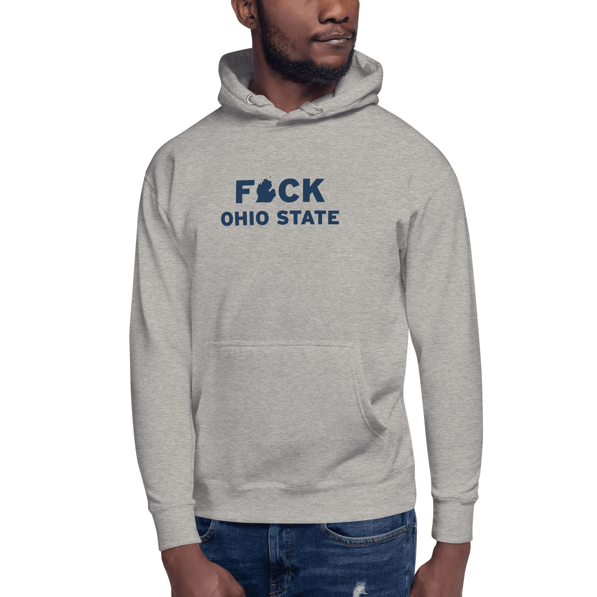 'F*ck Ohio State' Hoodie (White/Navy Type w/ Lower Peninsula Outline ) | Unisex Premium - Circumspice Michigan