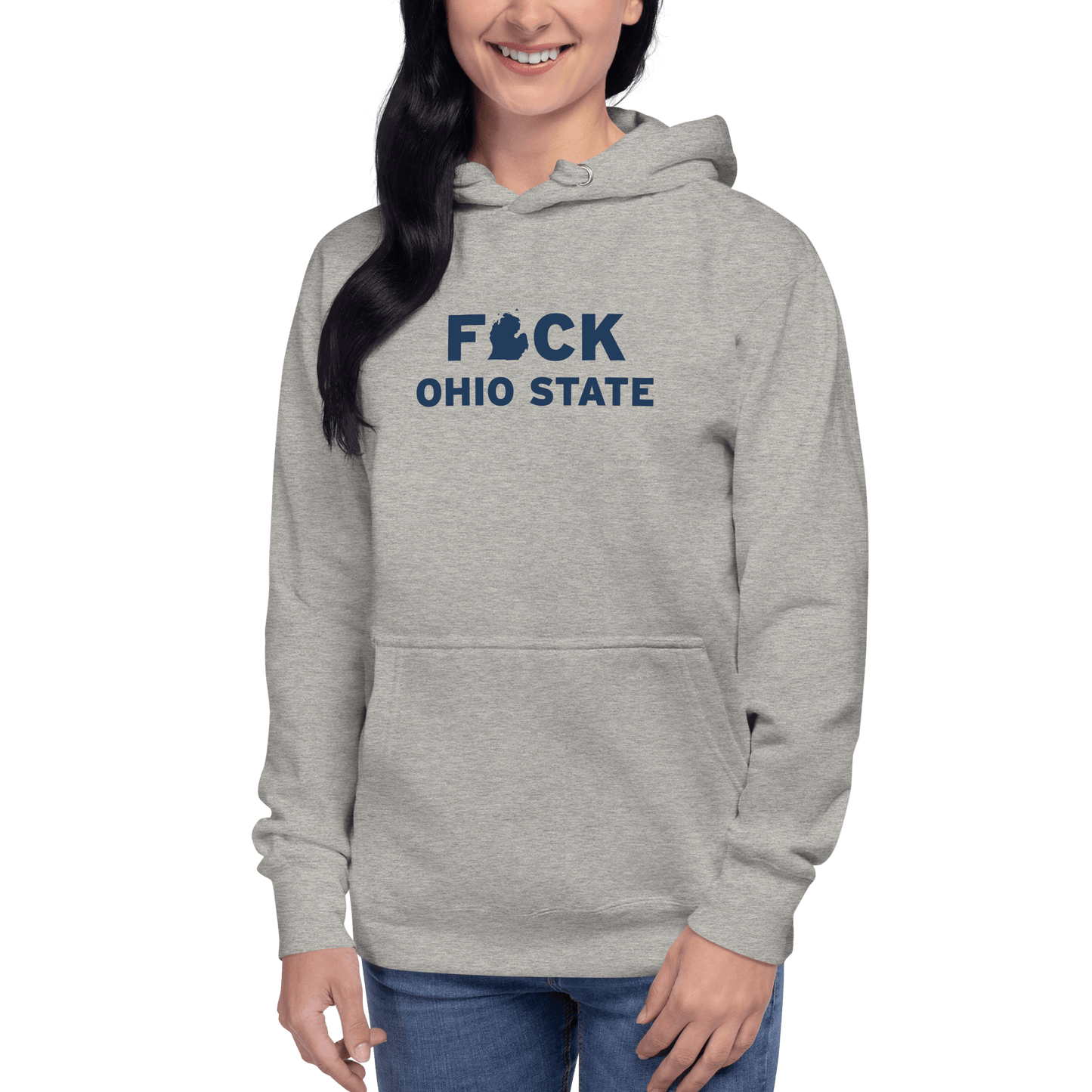 'F*ck Ohio State' Hoodie (White/Navy Type w/ Lower Peninsula Outline ) | Unisex Premium - Circumspice Michigan