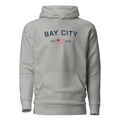 'Bay City EST 1837' Hoodie (w/ USA Flag Outline) | Unisex Premium - Circumspice Michigan