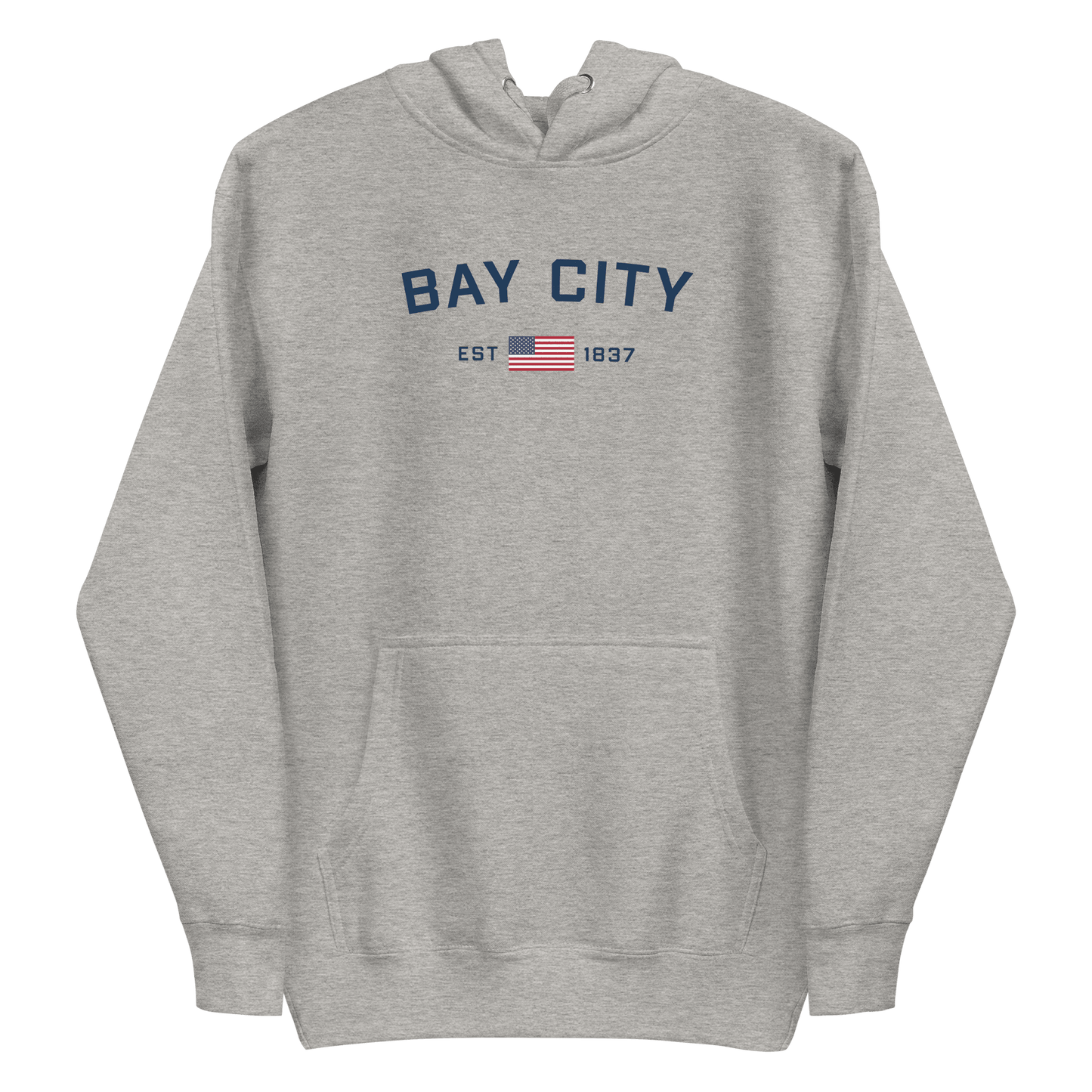 'Bay City EST 1837' Hoodie (w/ USA Flag Outline) | Unisex Premium - Circumspice Michigan