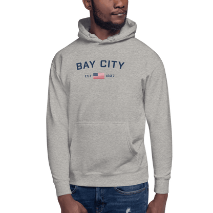 'Bay City EST 1837' Hoodie (w/ USA Flag Outline) | Unisex Premium - Circumspice Michigan