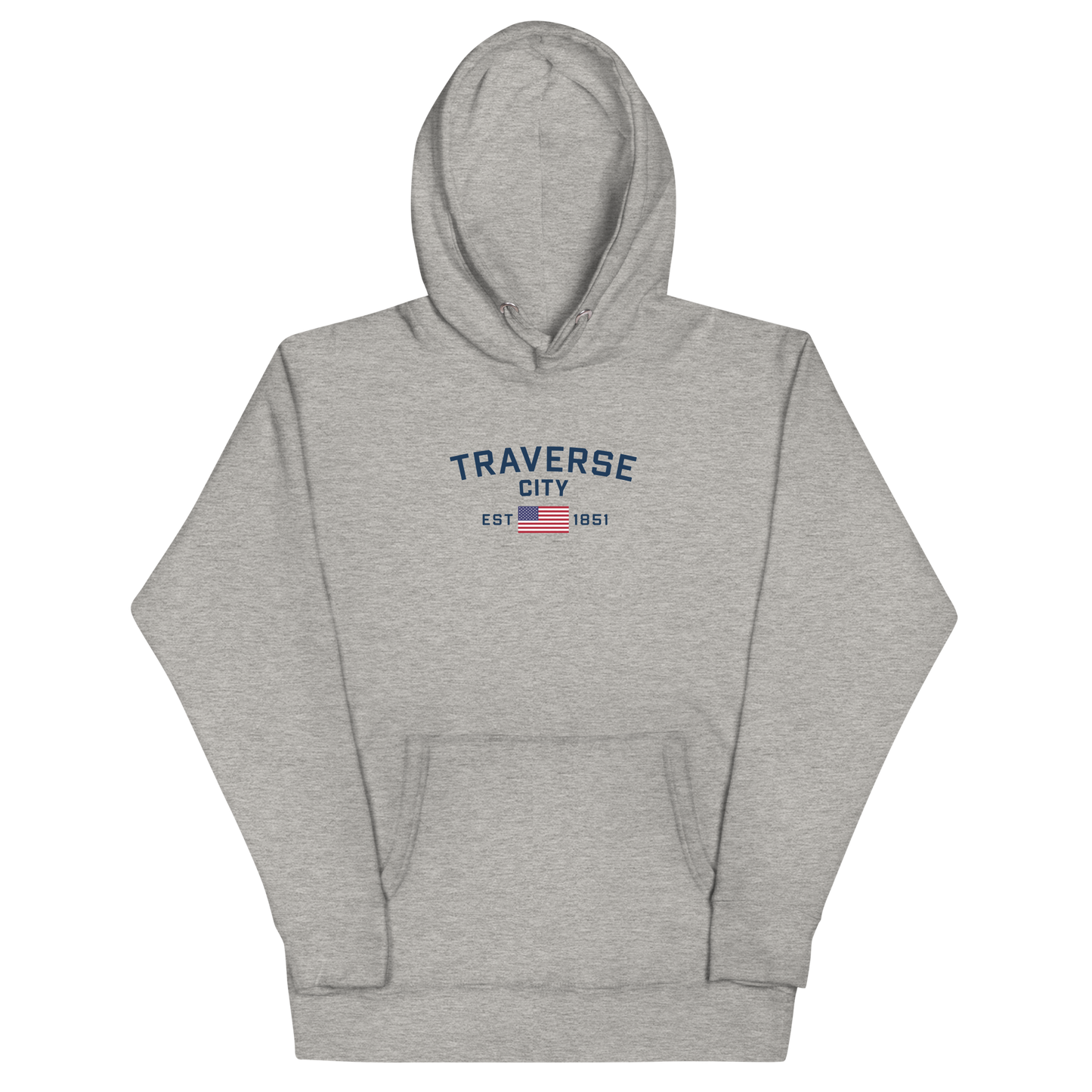 'Traverse City EST 1851' Unisex Premium Hoodie (w/ USA Flag Outline)