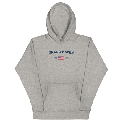 'Grand Haven EST 1835' Unisex Premium Hoodie (w/ USA Flag Outline)