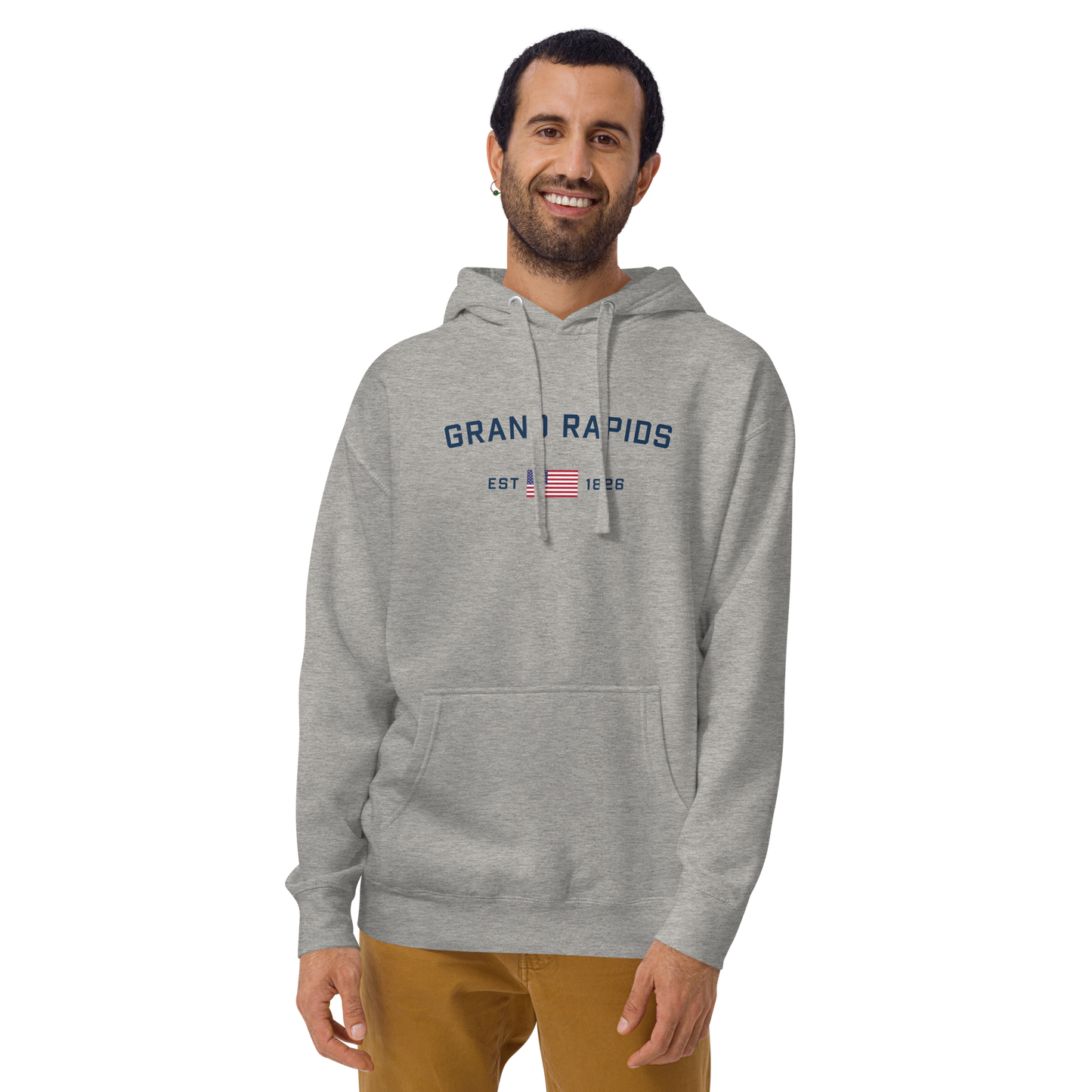 'Grand Rapids EST 1826' Unisex Premium Hoodie (w/ USA Flag Outline)