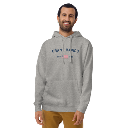 'Grand Rapids EST 1826' Unisex Premium Hoodie (w/ USA Flag Outline)