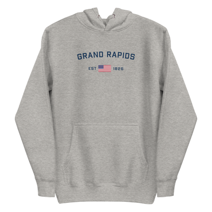 'Grand Rapids EST 1826' Unisex Premium Hoodie (w/ USA Flag Outline)