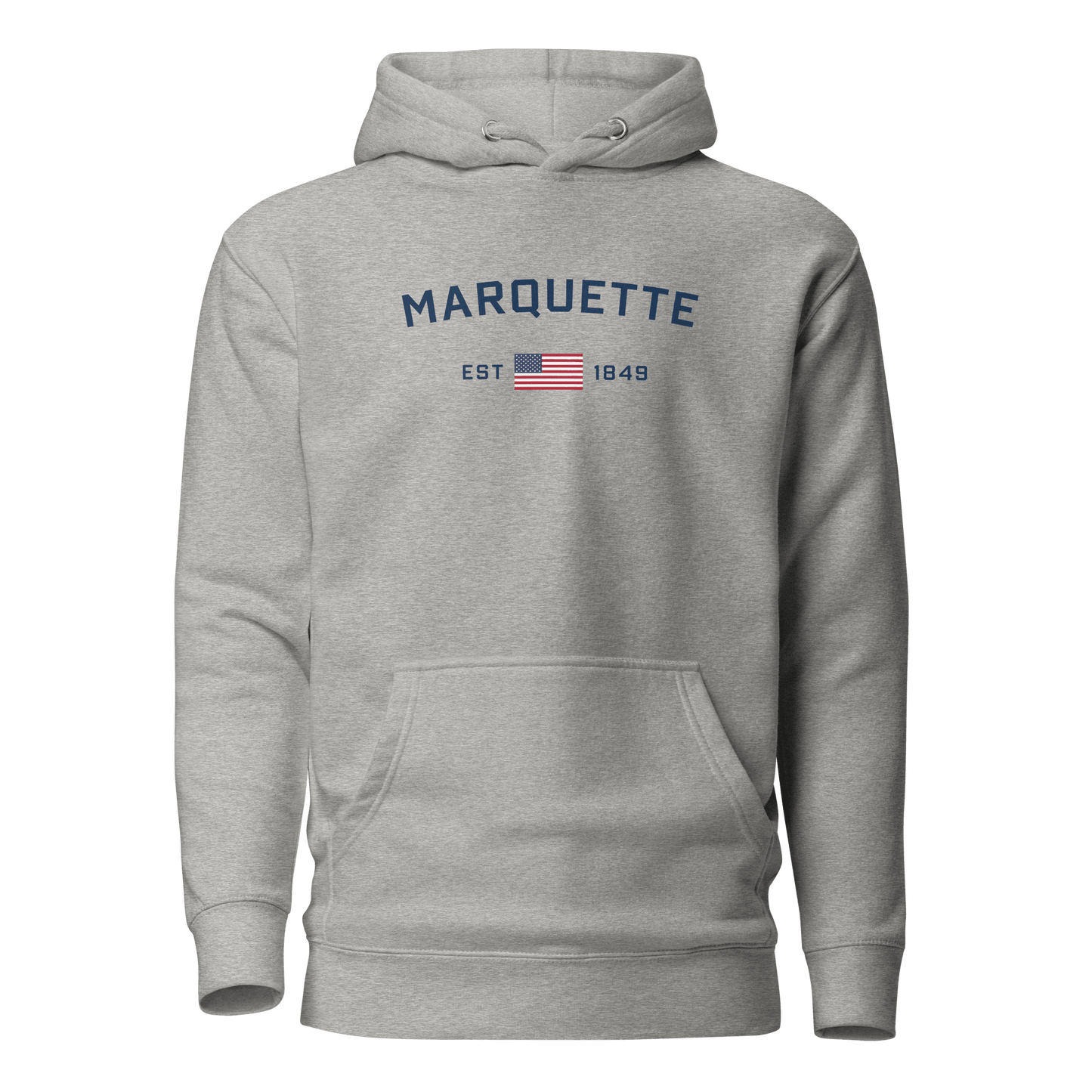 'Marquette EST 1849' Hoodie (w/ USA Flag Outline) | Unisex Premium - Circumspice Michigan