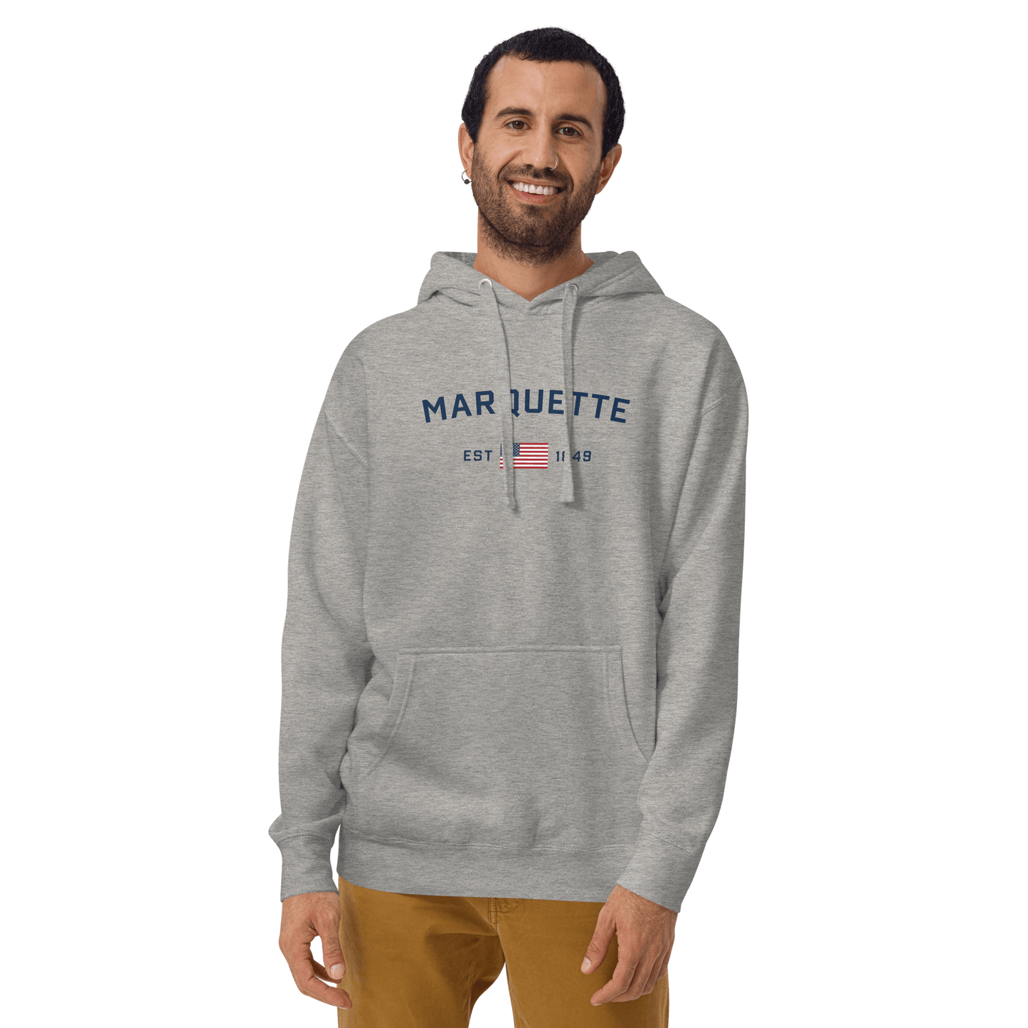 'Marquette EST 1849' Hoodie (w/ USA Flag Outline) | Unisex Premium - Circumspice Michigan