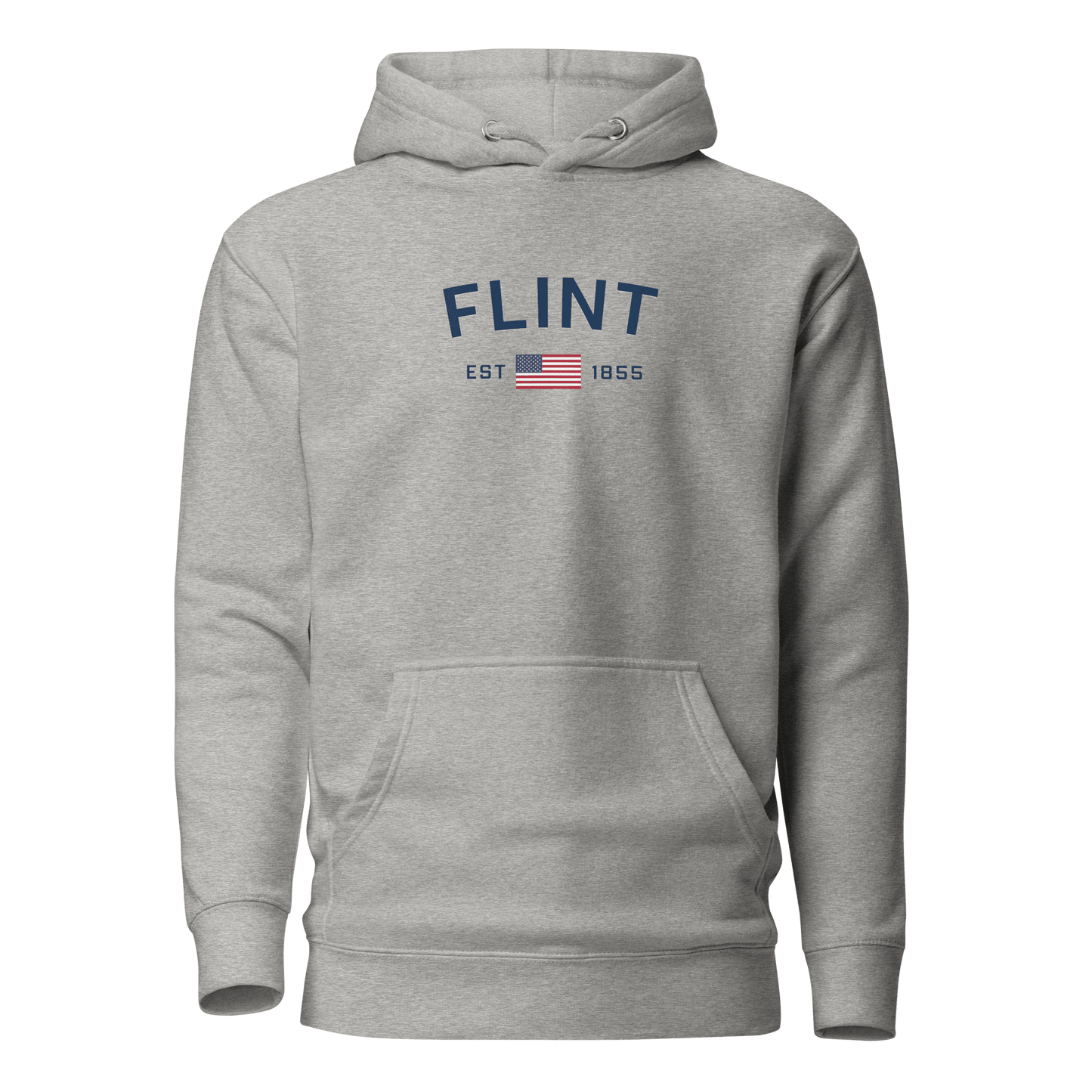 'Flint EST 1855' Hoodie (w/ USA Flag Outline) | Unisex Premium - Circumspice Michigan