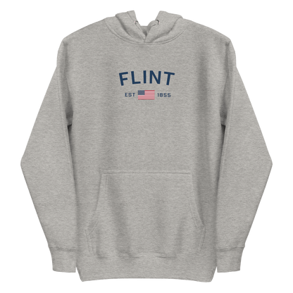 'Flint EST 1855' Hoodie (w/ USA Flag Outline) | Unisex Premium - Circumspice Michigan