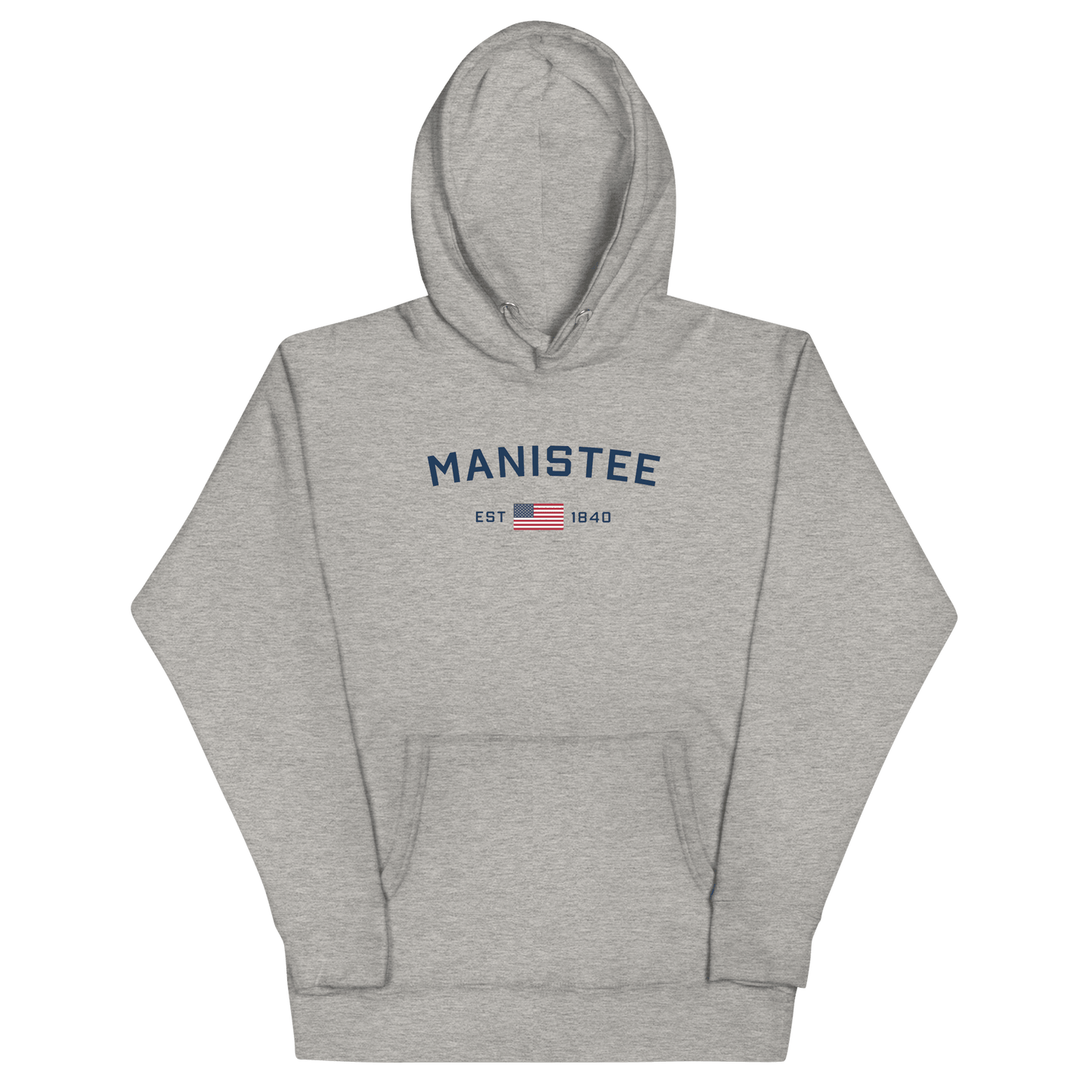 'Manistee EST 1840' Hoodie (w/USA Flag Outline) | Unisex Premium - Circumspice Michigan