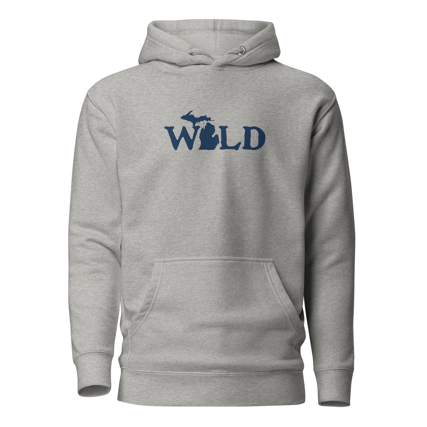 Michigan 'Wild' Unisex Premium Hoodie (Woodcut Font w/ MI Outline)