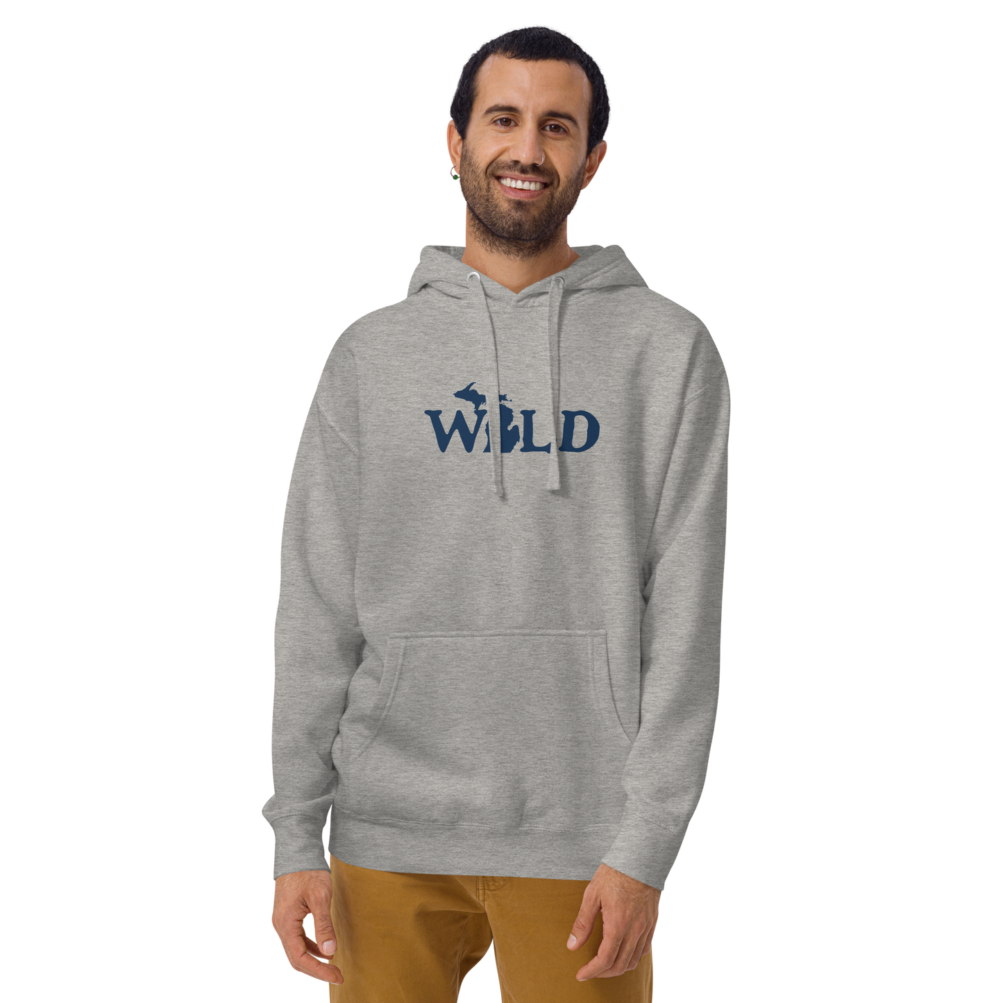 Michigan 'Wild' Unisex Premium Hoodie (Woodcut Font w/ MI Outline)