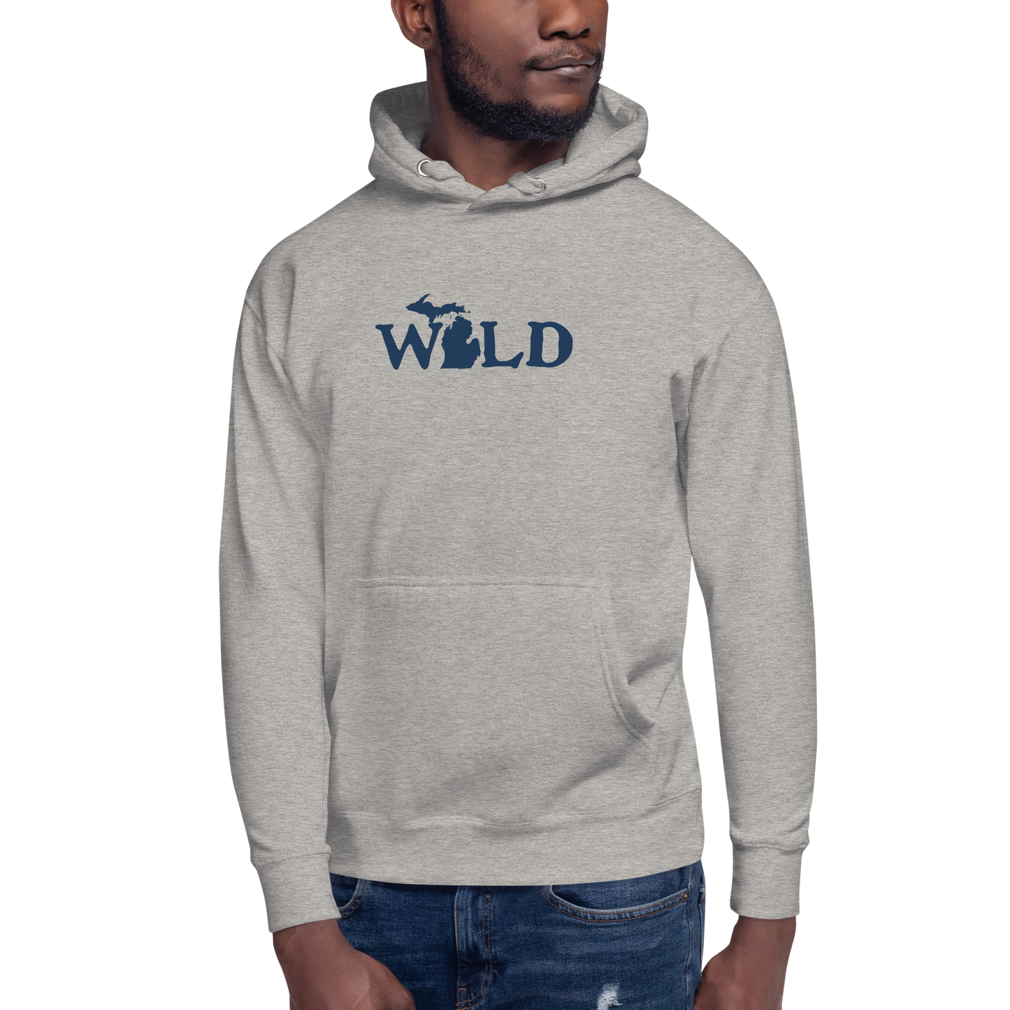 Michigan 'Wild' Unisex Premium Hoodie (Woodcut Font w/ MI Outline)