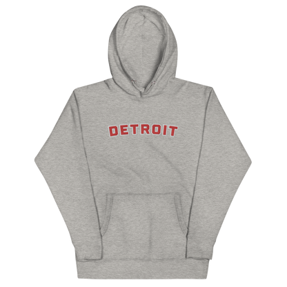 'Detroit' Unisex Premium Hoodie (Athletic Font) | Red Embroidery