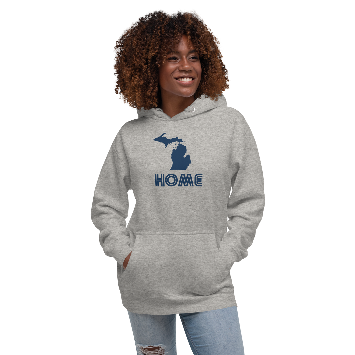 Michigan 'Home' Unisex Premium Hoodie (1970s Audiophile Font w/MI Outline)