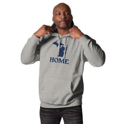 Michigan 'Home' Unisex Premium Hoodie (Woodcut Font w/ MI Outline)