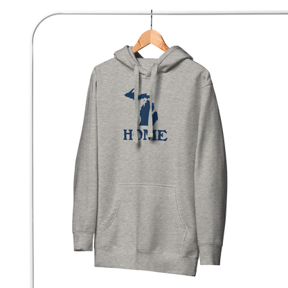 Michigan 'Home' Unisex Premium Hoodie (Woodcut Font w/ MI Outline)