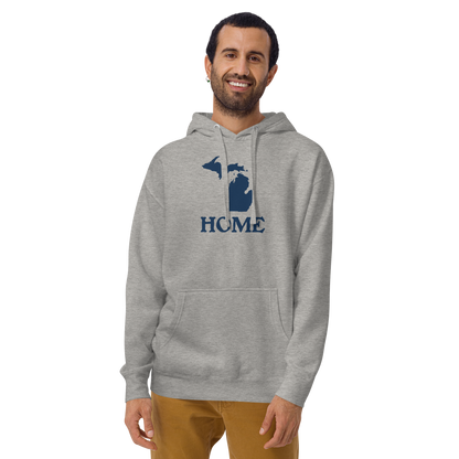 Michigan 'Home' Unisex Premium Hoodie (Woodcut Font w/ MI Outline)