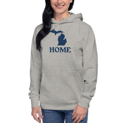 Michigan 'Home' Unisex Premium Hoodie (Woodcut Font w/ MI Outline)