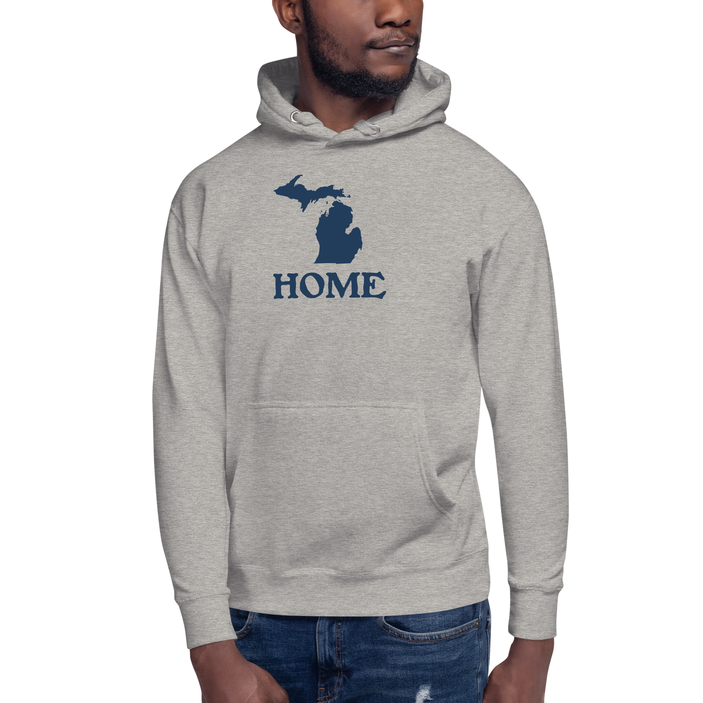 Michigan 'Home' Unisex Premium Hoodie (Woodcut Font w/ MI Outline)