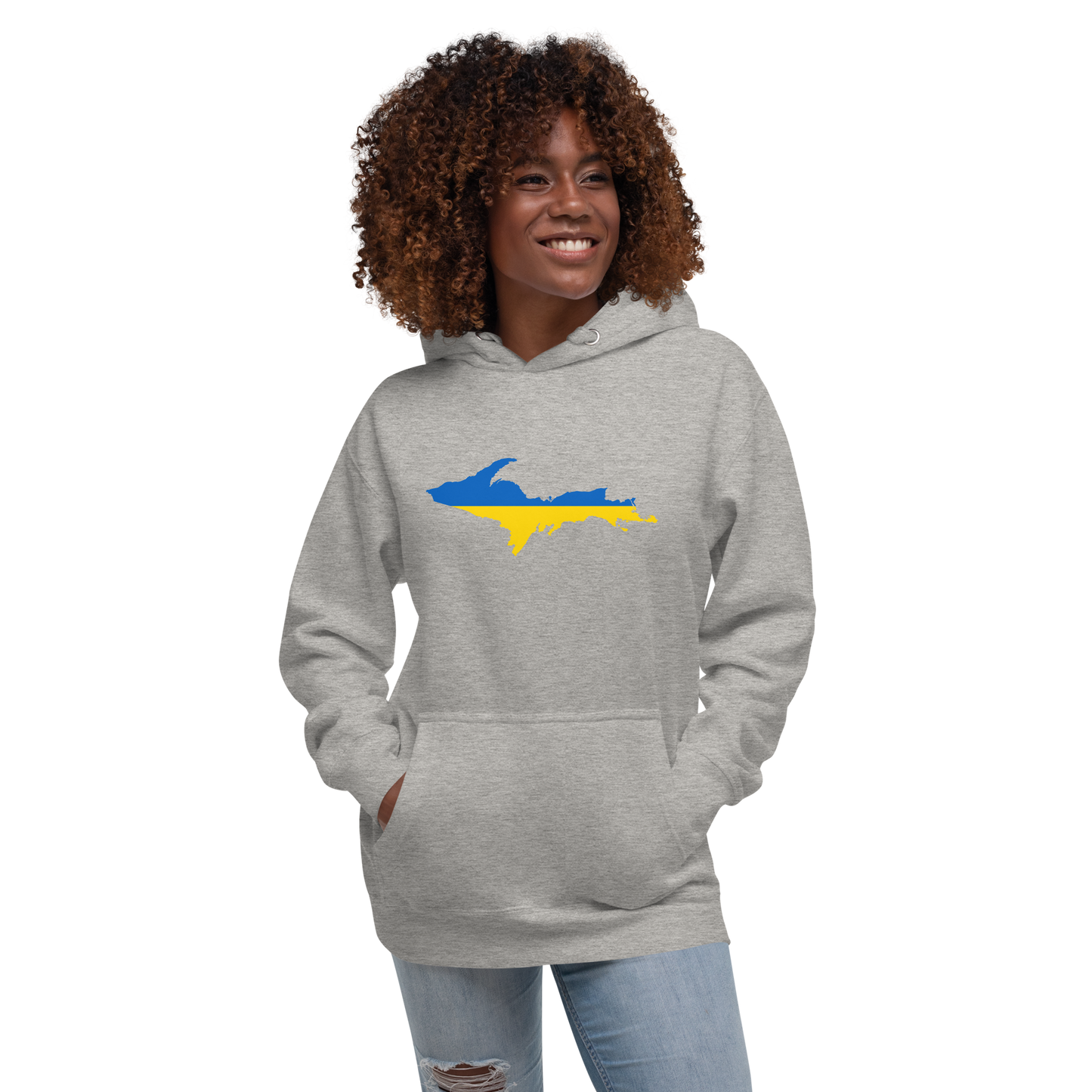 Michigan Upper Peninsula Hoodie (w/ UP Ukraine Flag Outline) | Unisex Premium