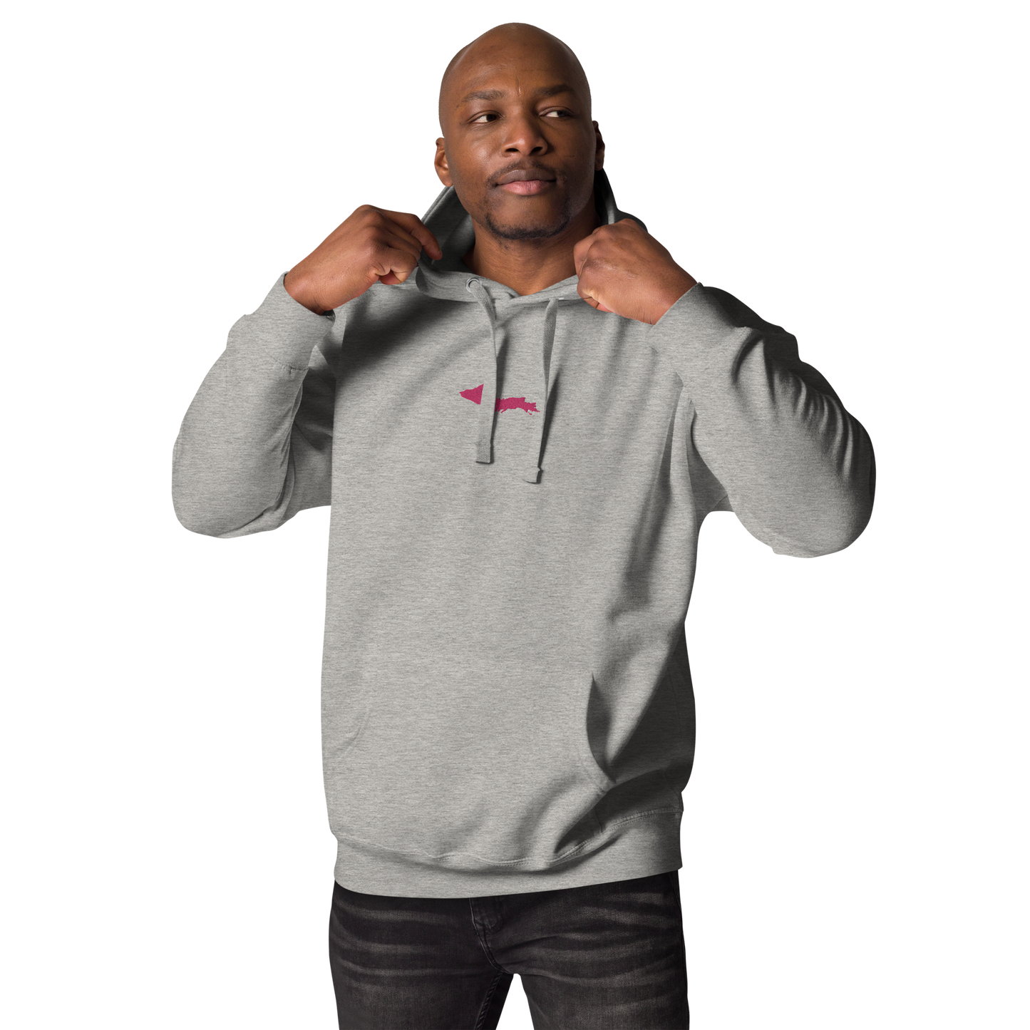 Michigan Upper Peninsula Hoodie (w/ Embroidered Pink UP Outline) | Unisex Premium