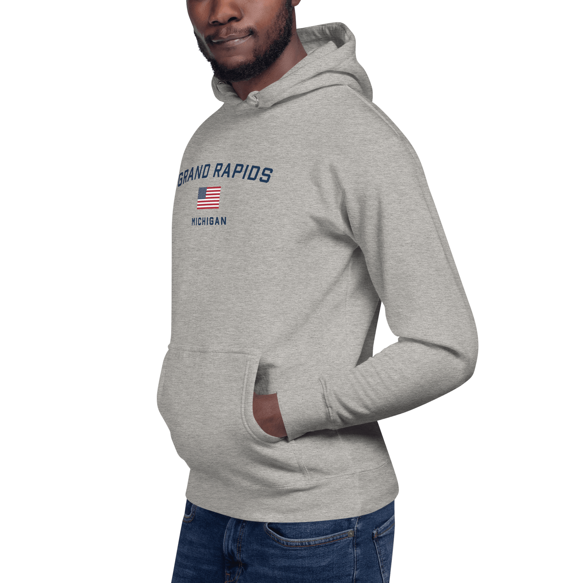 'Grand Rapids Michigan' Hoodie (w/ USA Flag) | Unisex Premium - Circumspice Michigan