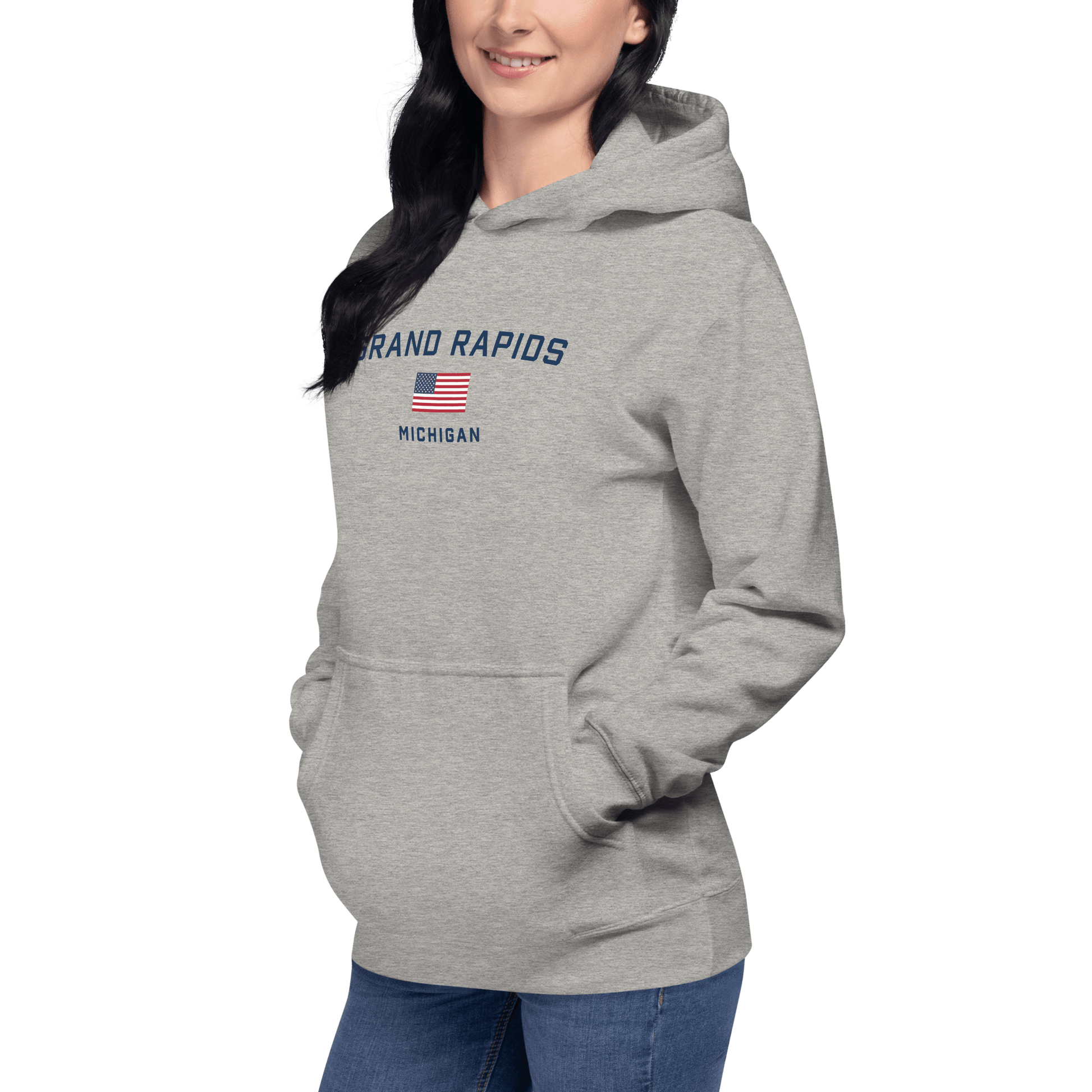 'Grand Rapids Michigan' Hoodie (w/ USA Flag) | Unisex Premium - Circumspice Michigan