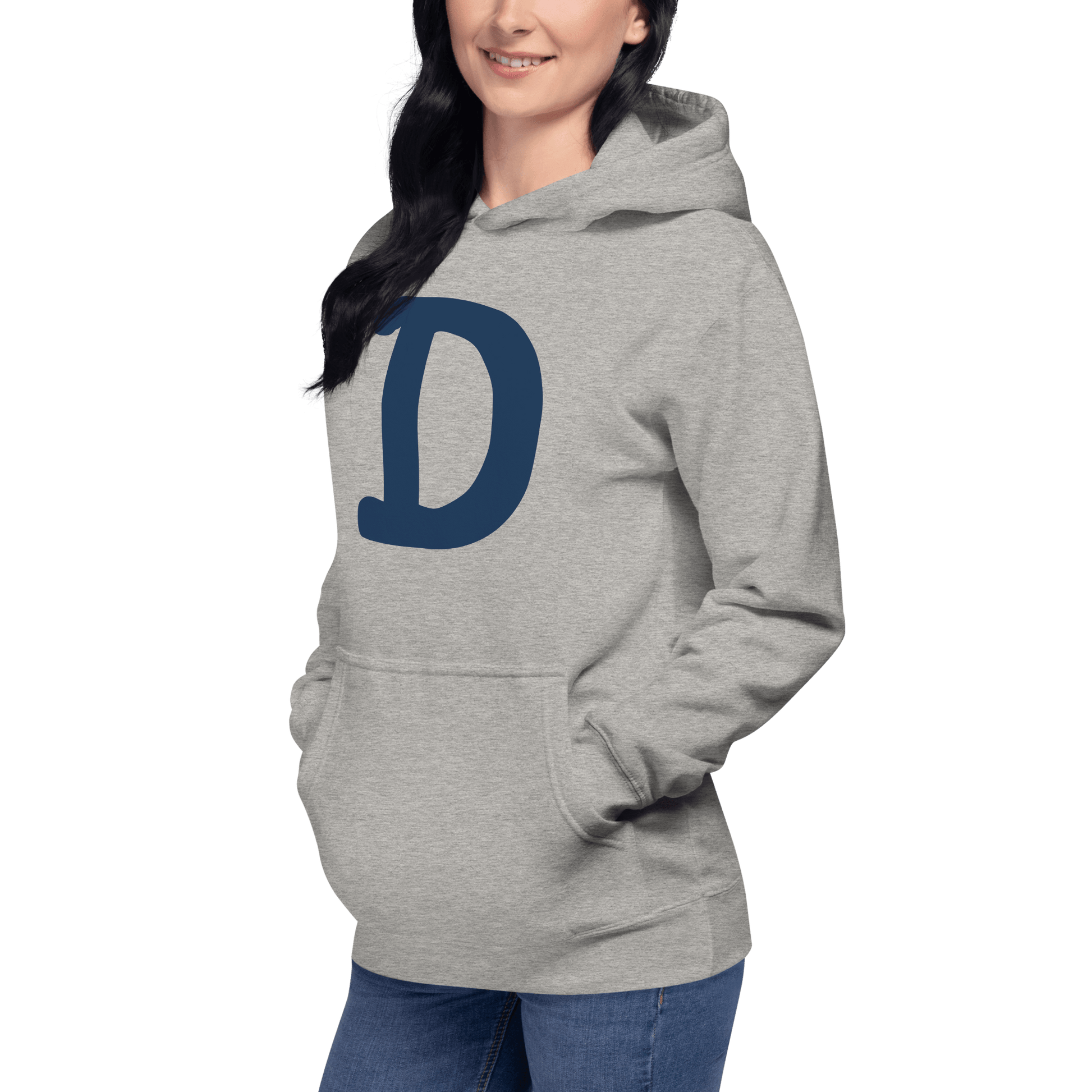 Detroit 'Old French D' Hoodie (White/Navy Full Body Outline) | Unisex Premium - Circumspice Michigan