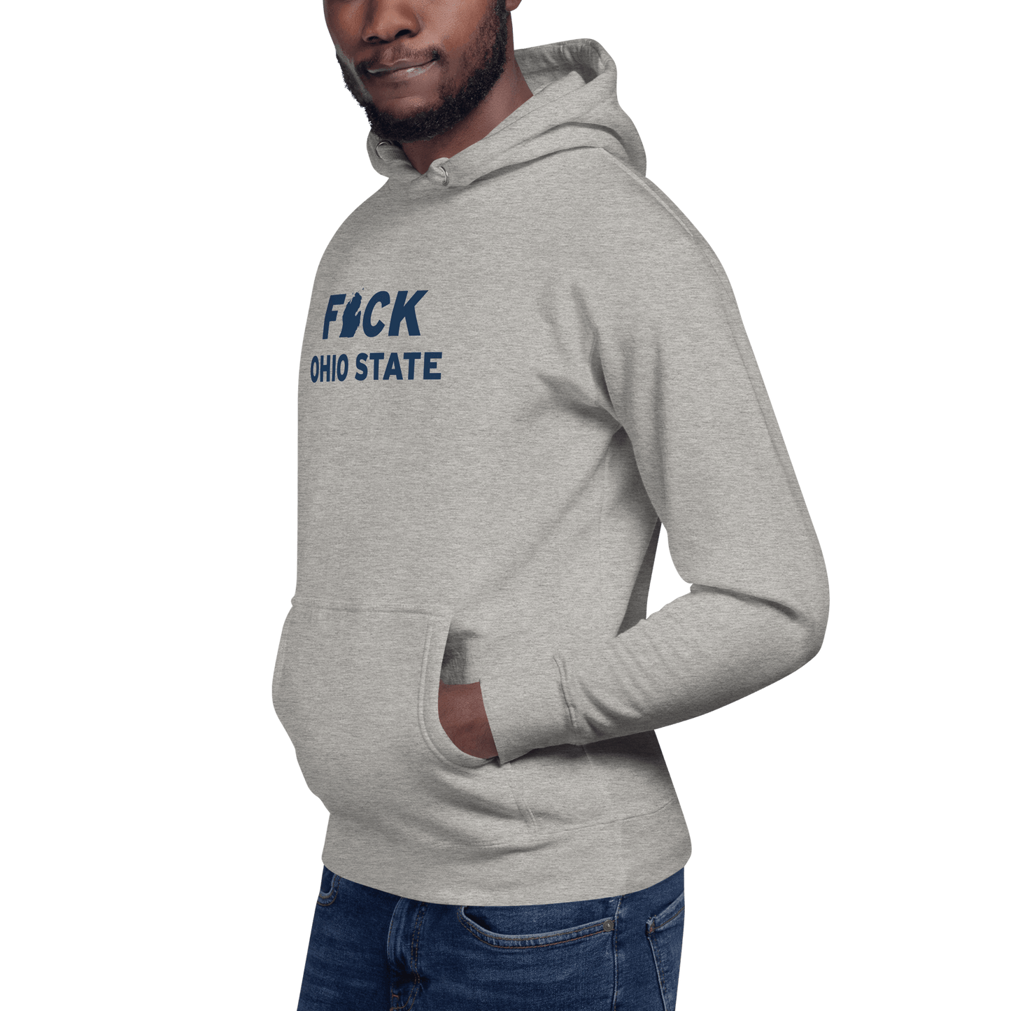 'F*ck Ohio State' Hoodie (White/Navy Type w/ Lower Peninsula Outline ) | Unisex Premium - Circumspice Michigan