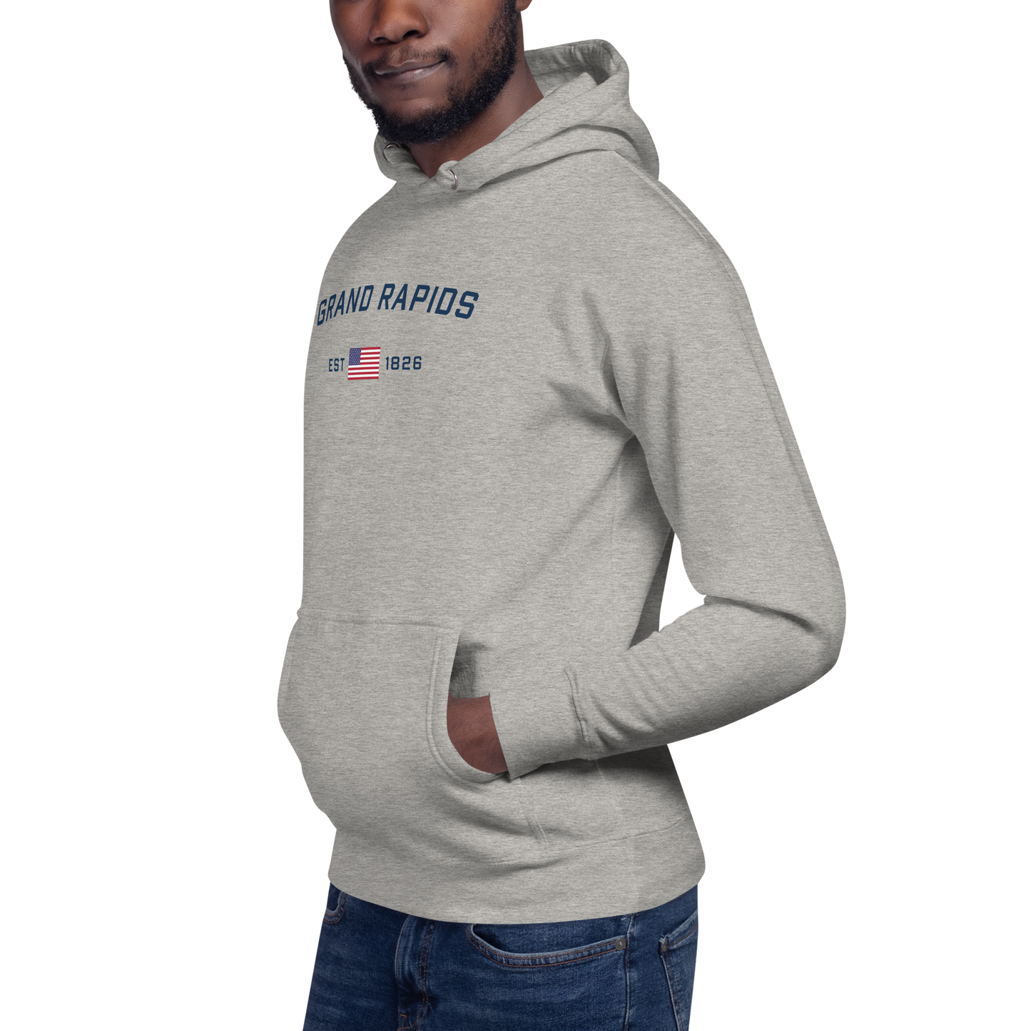 'Grand Rapids EST 1826' Unisex Premium Hoodie (w/ USA Flag Outline)