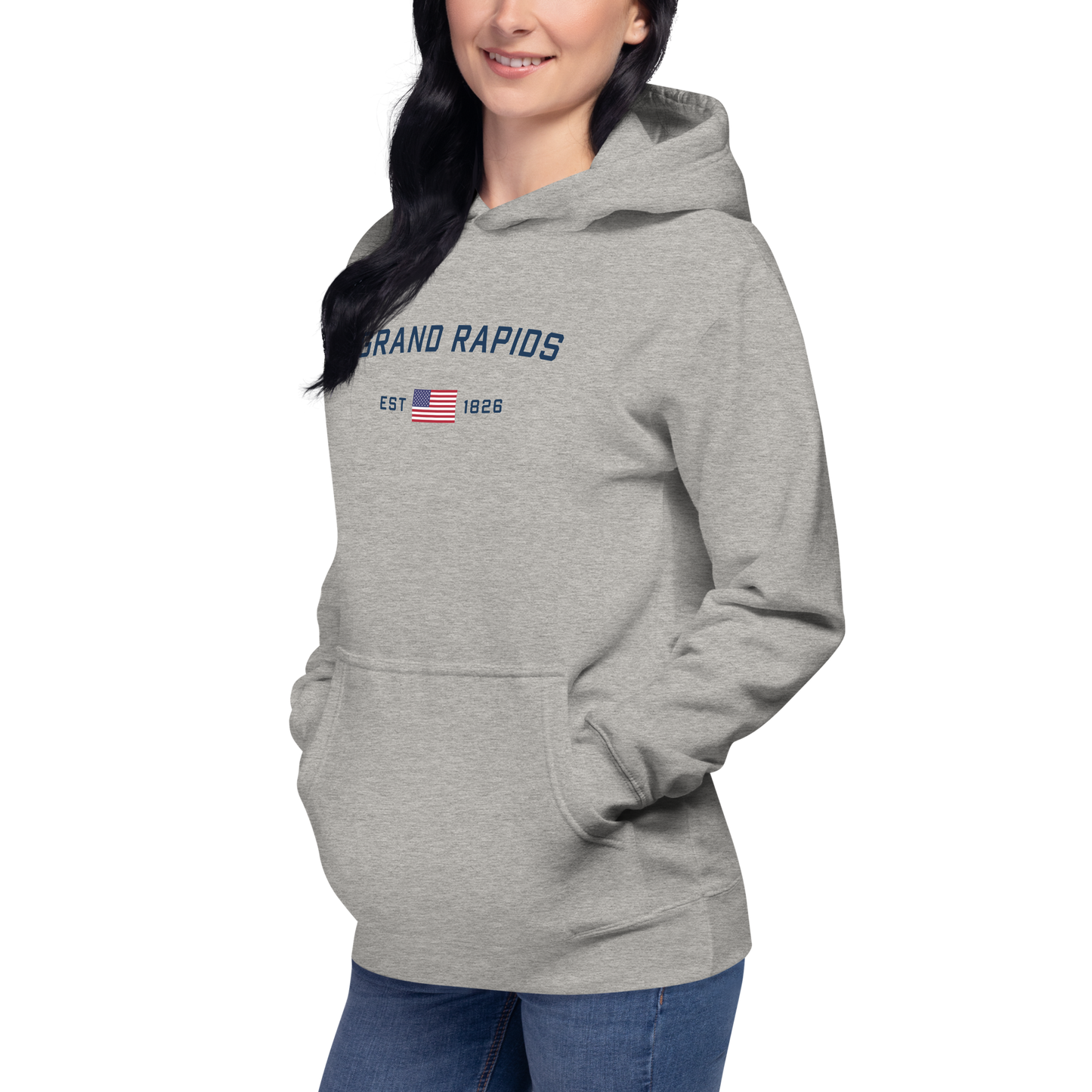 'Grand Rapids EST 1826' Unisex Premium Hoodie (w/ USA Flag Outline)