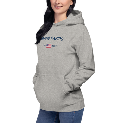 'Grand Rapids EST 1826' Unisex Premium Hoodie (w/ USA Flag Outline)