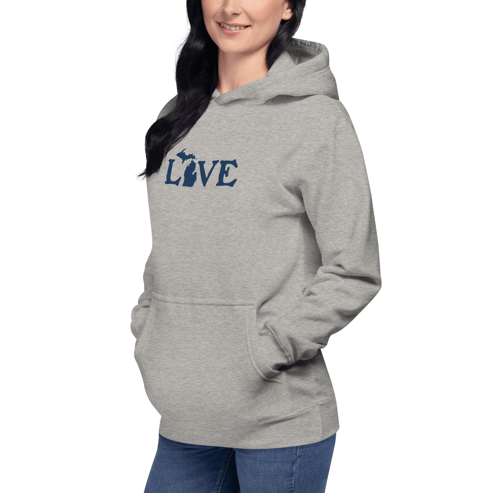 Michigan 'Love' Hoodie (Woodcut Font w/MI Outline) | Unisex Premium - Circumspice Michigan