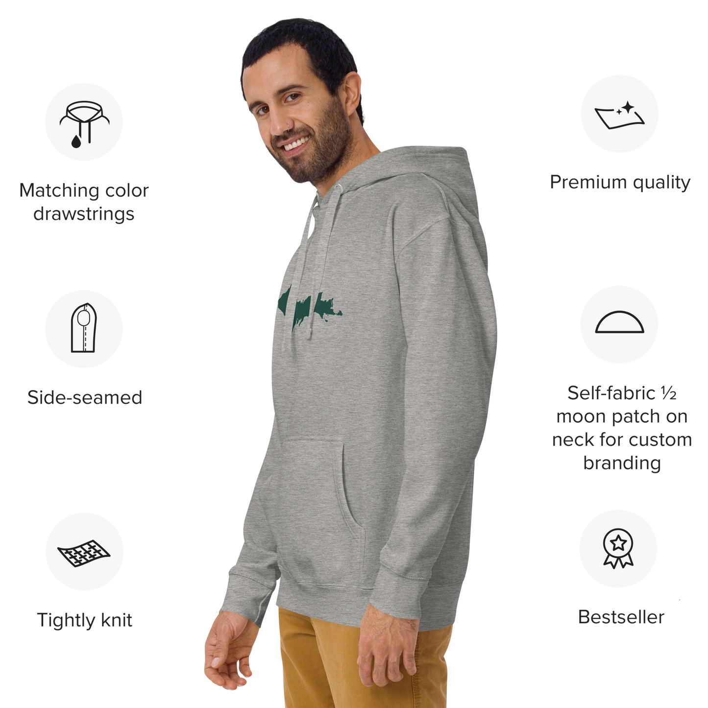 Michigan Upper Peninsula Hoodie (w/ Green UP Outline) | Unisex Premium