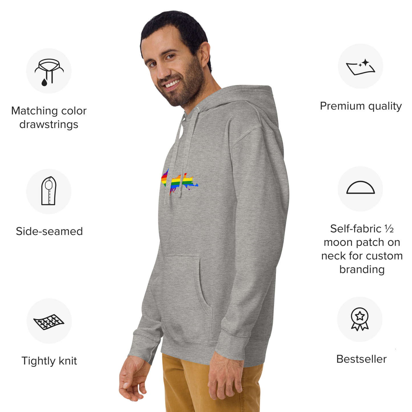 Michigan Upper Peninsula Hoodie (w/ UP Pride Flag Outline) | Unisex Premium