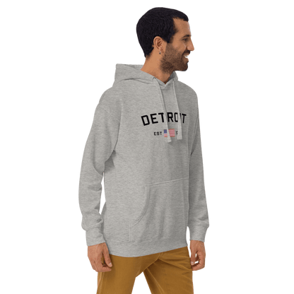 'Detroit EST 1701' Hoodie (w/ United States Flag) | Unisex Premium - Circumspice Michigan