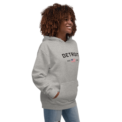 'Detroit EST 1701' Hoodie (w/ United States Flag) | Unisex Premium - Circumspice Michigan