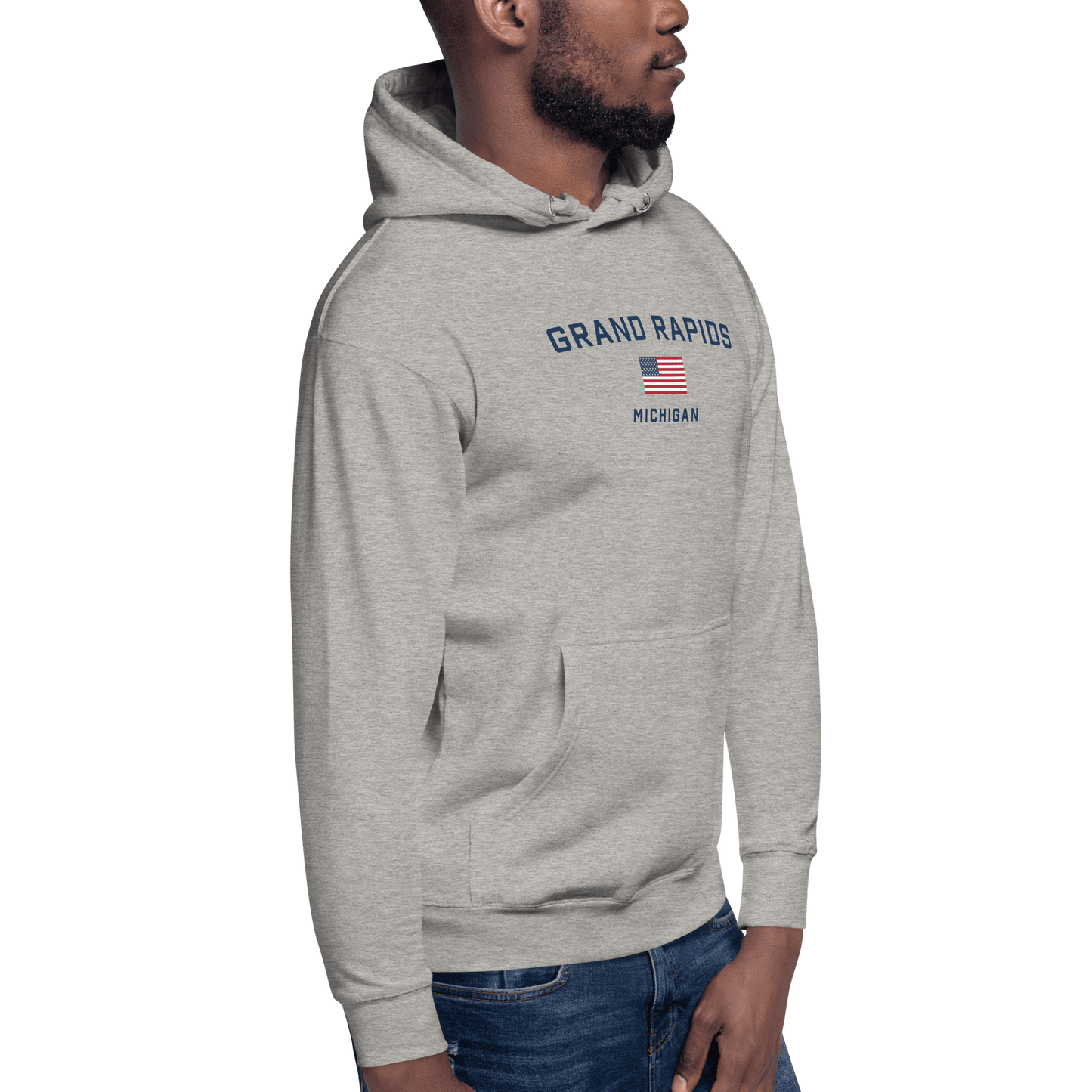 'Grand Rapids Michigan' Hoodie (w/ USA Flag) | Unisex Premium - Circumspice Michigan