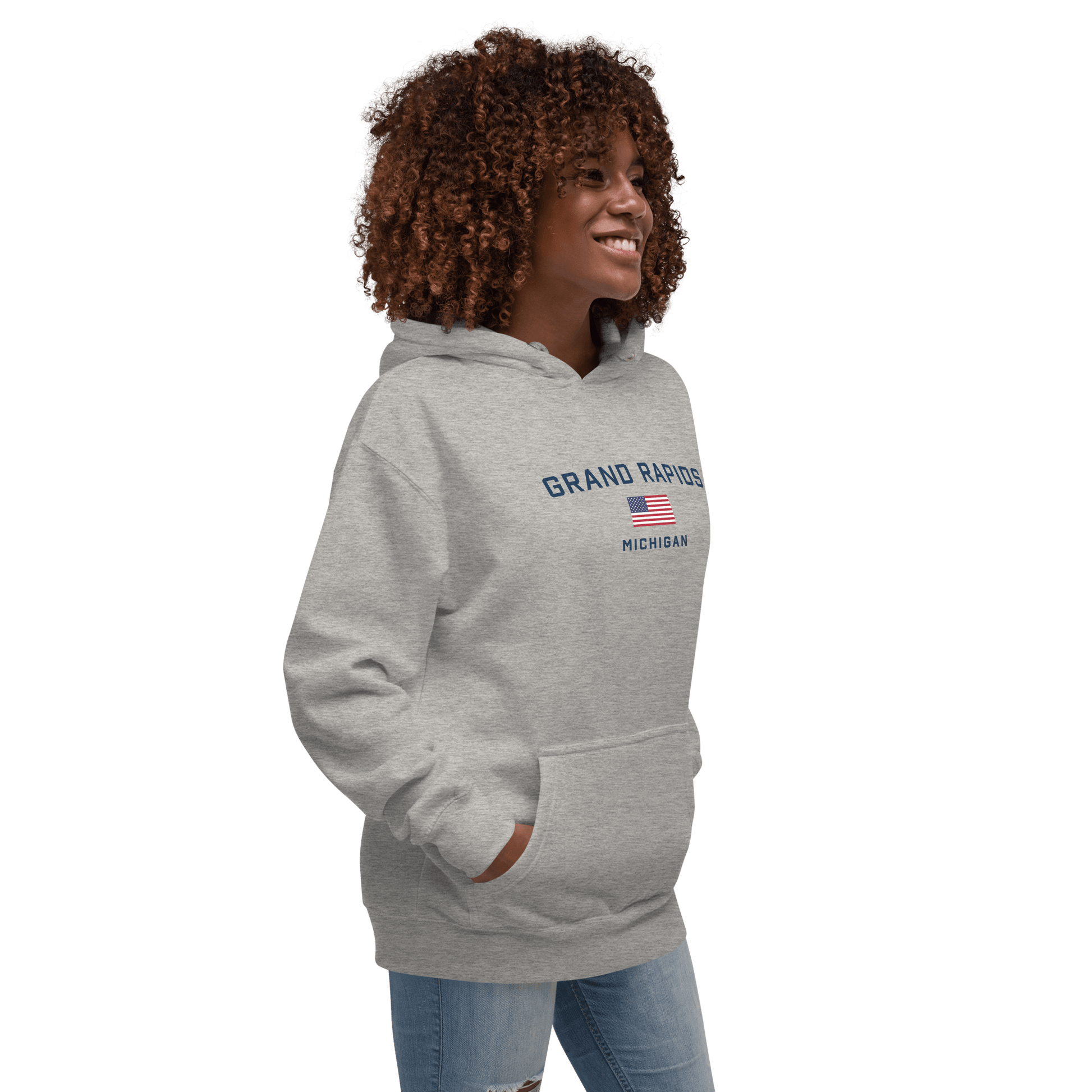 'Grand Rapids Michigan' Hoodie (w/ USA Flag) | Unisex Premium - Circumspice Michigan