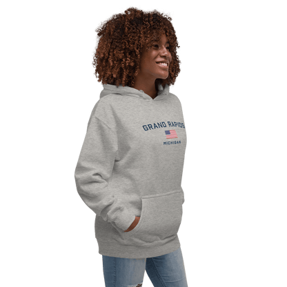 'Grand Rapids Michigan' Hoodie (w/ USA Flag) | Unisex Premium - Circumspice Michigan