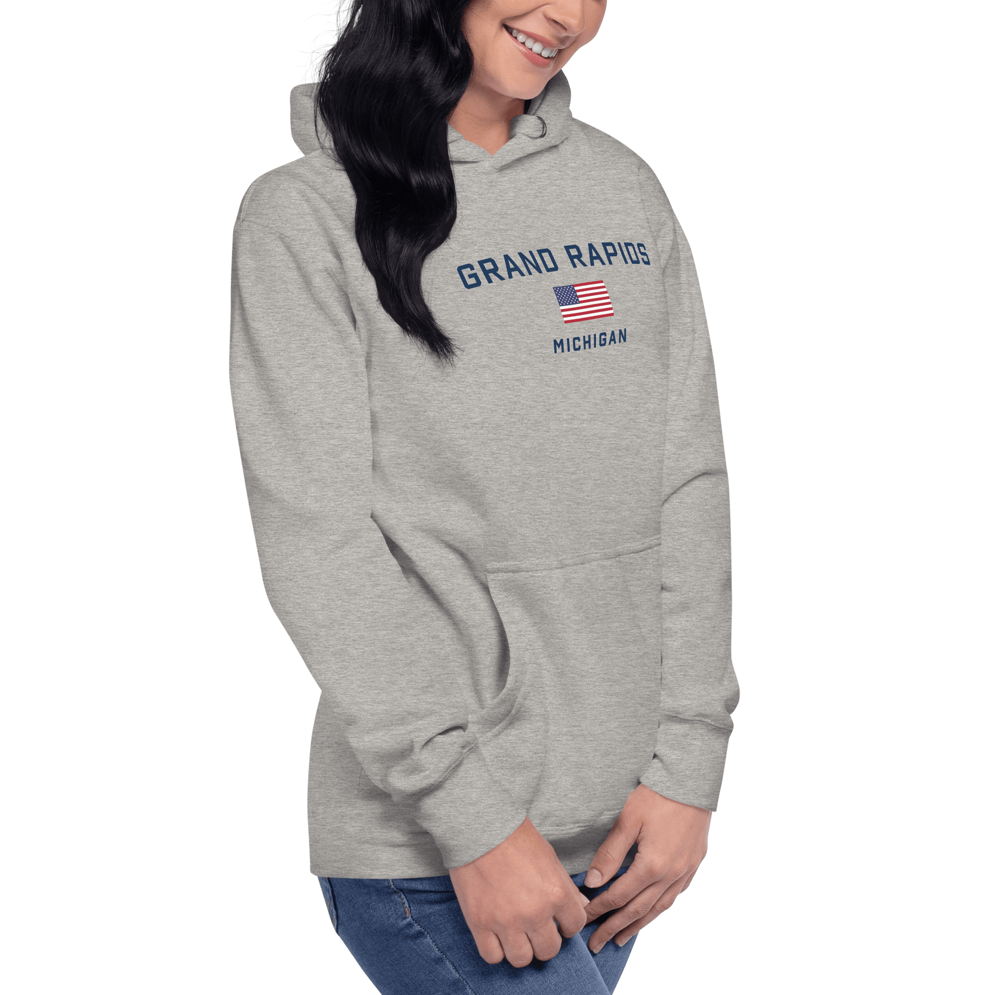 'Grand Rapids Michigan' Hoodie (w/ USA Flag) | Unisex Premium - Circumspice Michigan