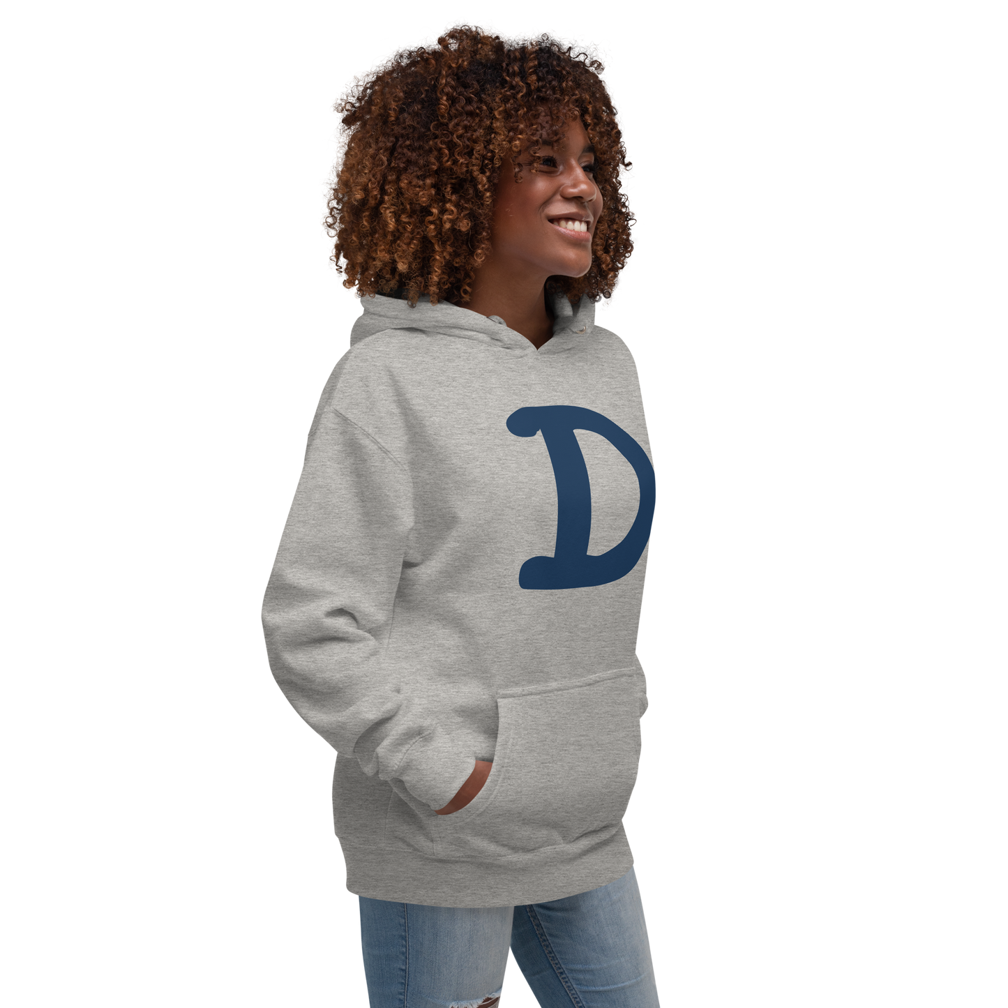 Detroit 'Old French D' Unisex Premium Hoodie (White/Navy Full Body Outline)